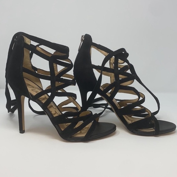 Sam Edelman Shoes Womens Size 7M Black Suede Strappy Heels Sandals Stiletto - Picture 1 of 15